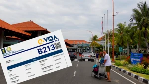 Joan en el aeropuerto de Bali después de pasar control inmigración.