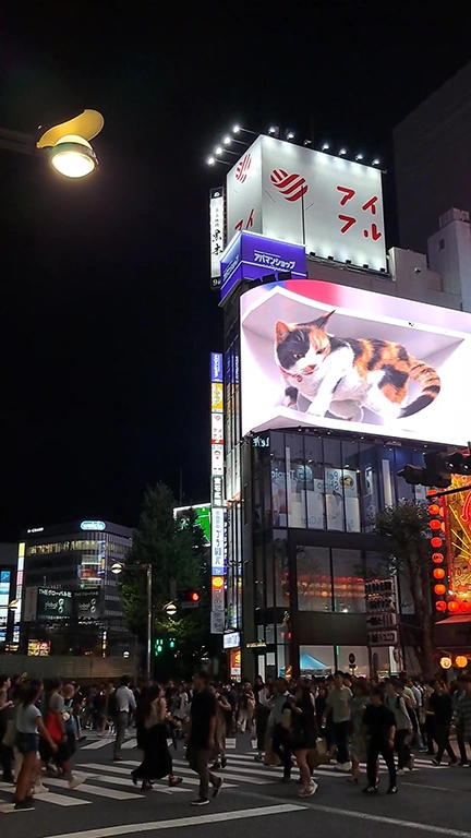 Pantalla Gato 3D en un edificio de Shinjuku