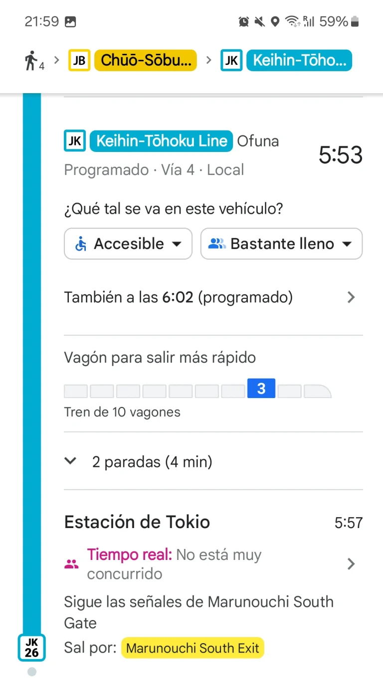 Trayecto en Google Maps desde Apa Hotel Asakusabashi Ekimae a Tokio Station