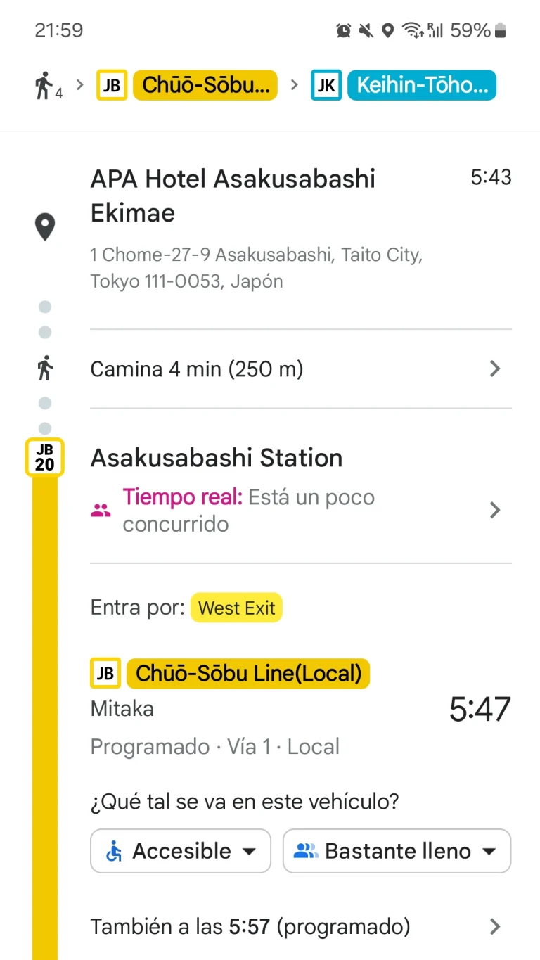 Trayecto en Google Maps