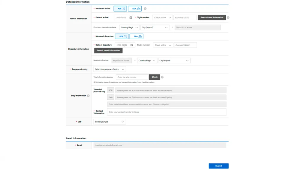 Página con los datos personales rellenados automáticamente
