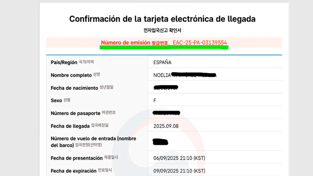 Documento con letras en rojo donde aparece el número de emisión