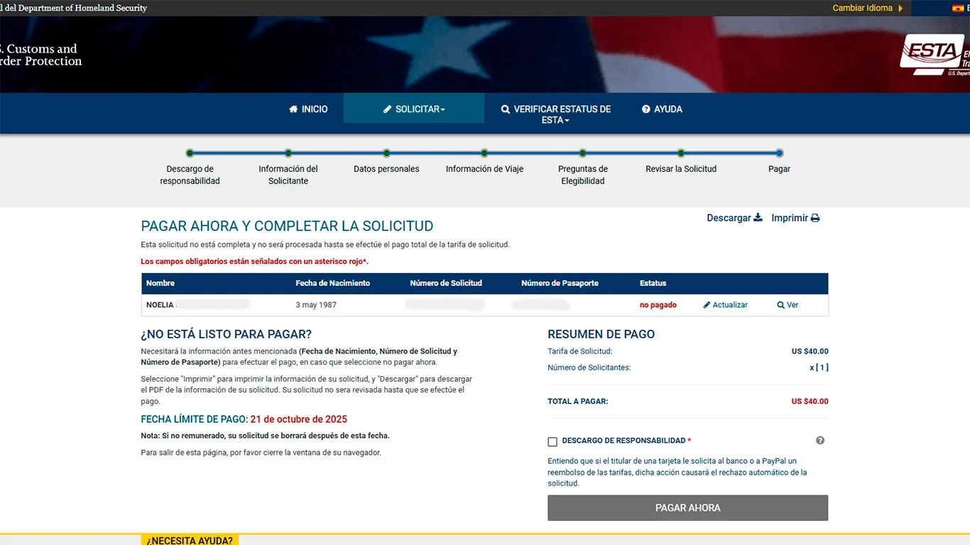 Pasos para tramitar el ESTA