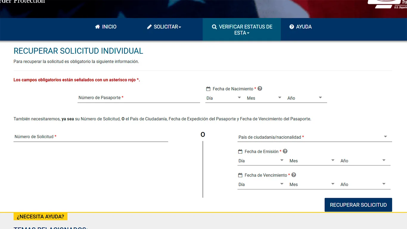 Entrar en la solicitud