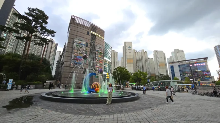 Rascacielos y una fuente en la zona de Lotte World