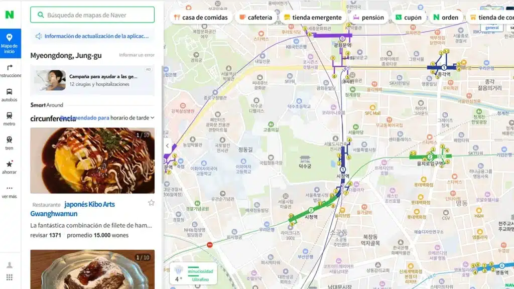 Reseñas en Navermap y un mapa, es un ejemplo de como utilizarlo