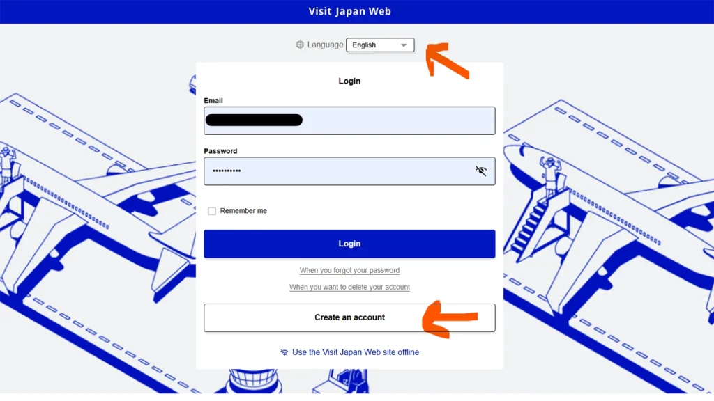 Pantalla para elegir idioma, crear una cuenta y verificar el email