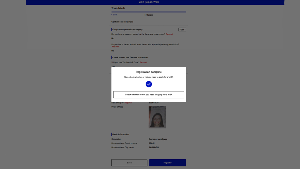 Al clickar en register te aparecerá una ventana como que está todo completado