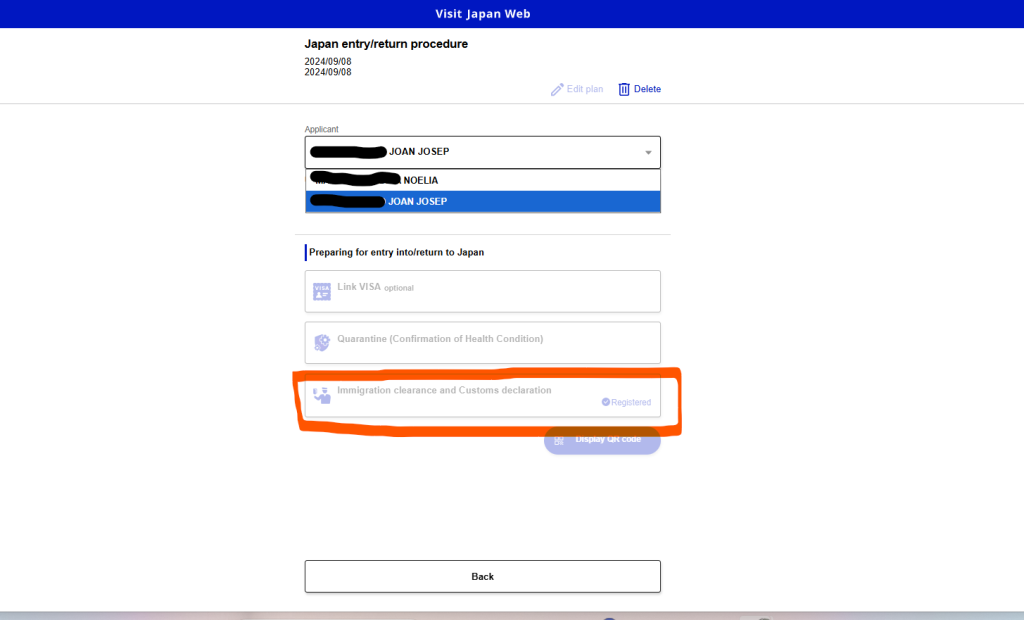 Pantalla para ir a hacer la declaración de Inmigración y Aduanas