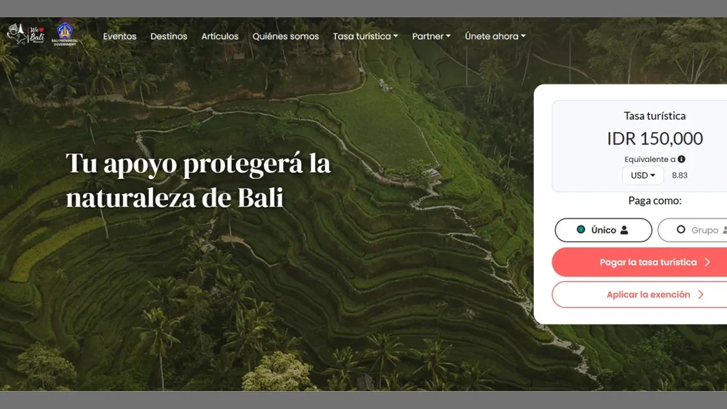 Web oficial Love Bali para el pago de la tasa turística.
