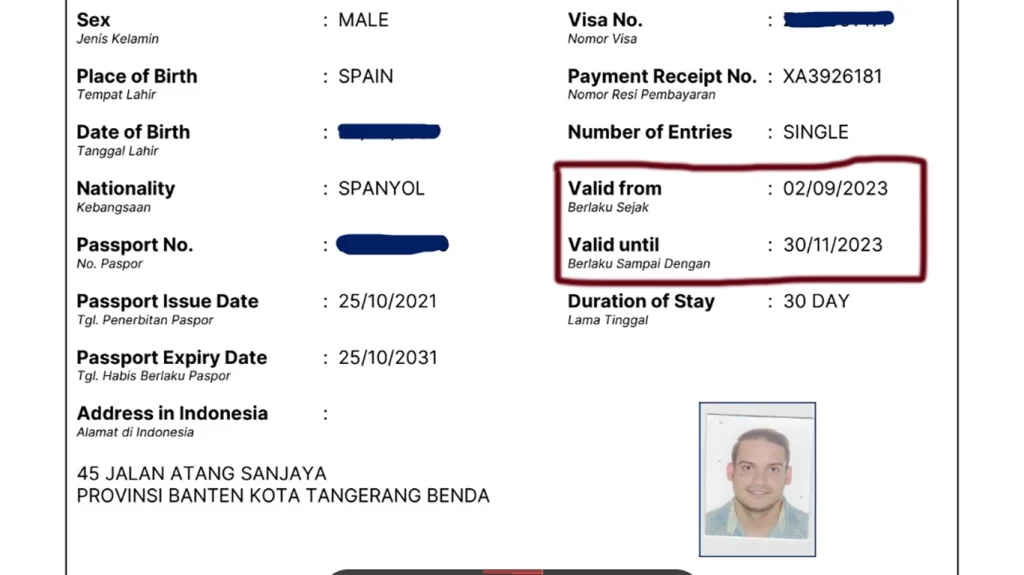 Detalle de la visa de Joan dónde indica la fecha.