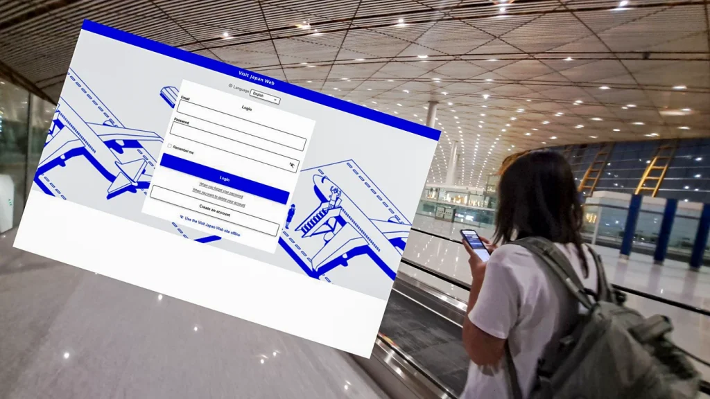 En el Aeropuerto de Tokio viendo el QR del Visit Japan Web