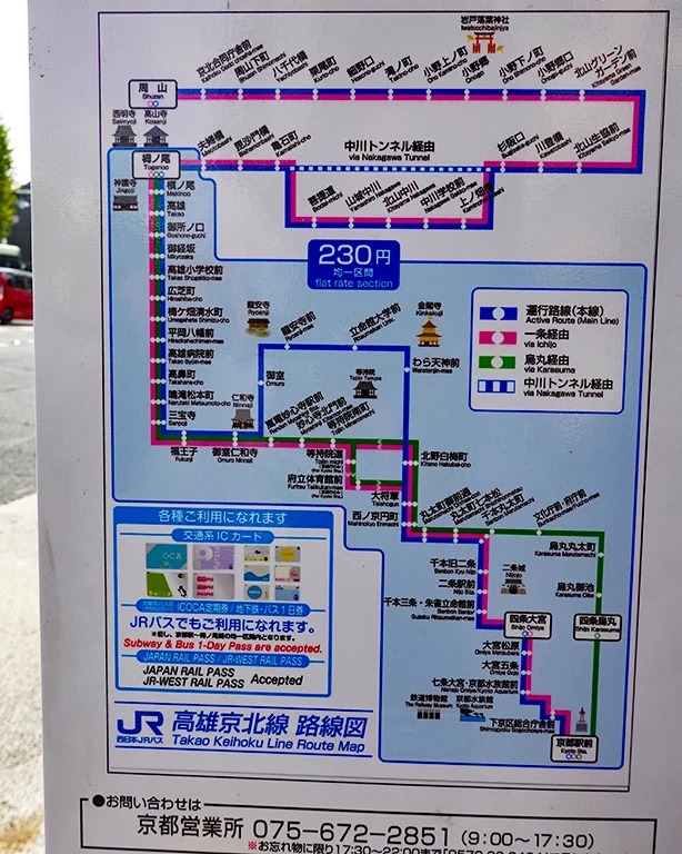 Mapa de líneas del Subway & Bus One-Day Pass de Kioto.