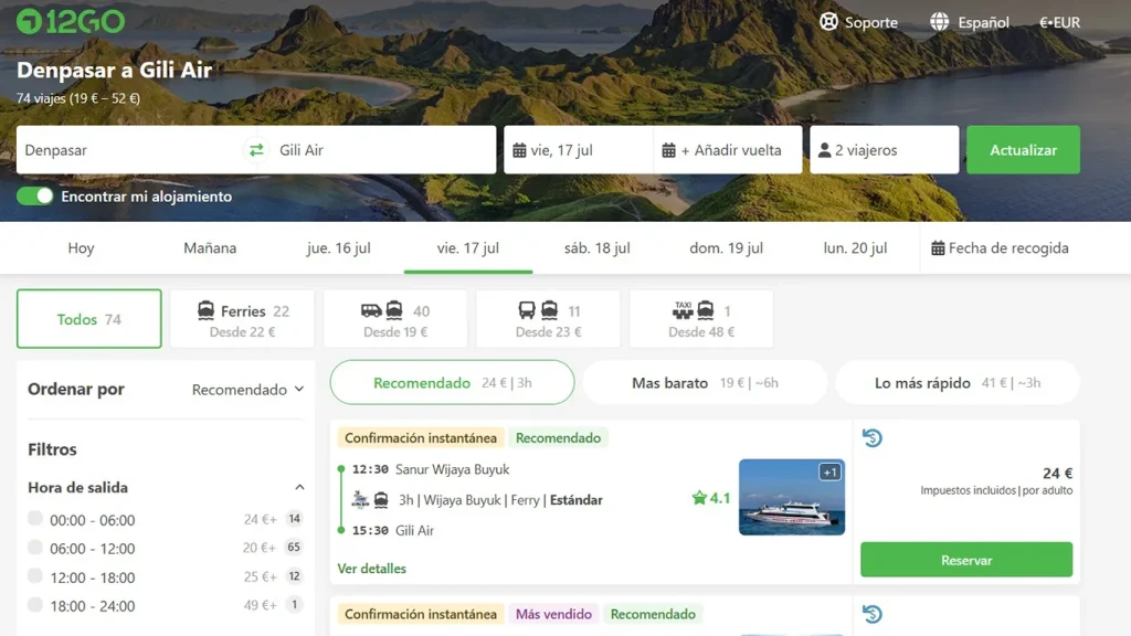 Captura de pantalla de la interfaz de 12GoAsia.