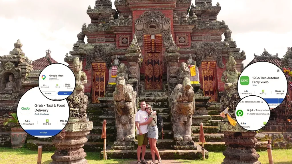 Joan y Noelia con iconos de apps para viajar a Indonesia
