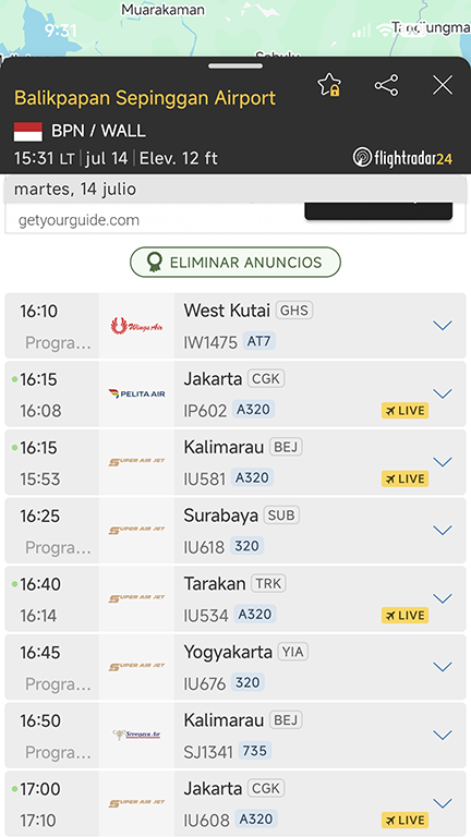 Seguimiento de vuelo con retraso en Flightradar24.