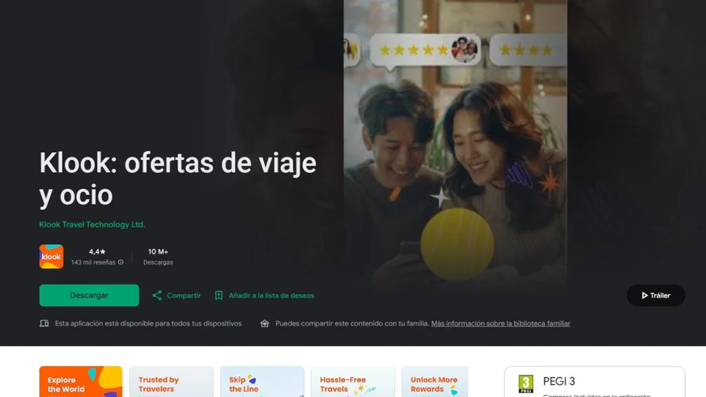 Captura de pantalla de la app Klook con actividades.
