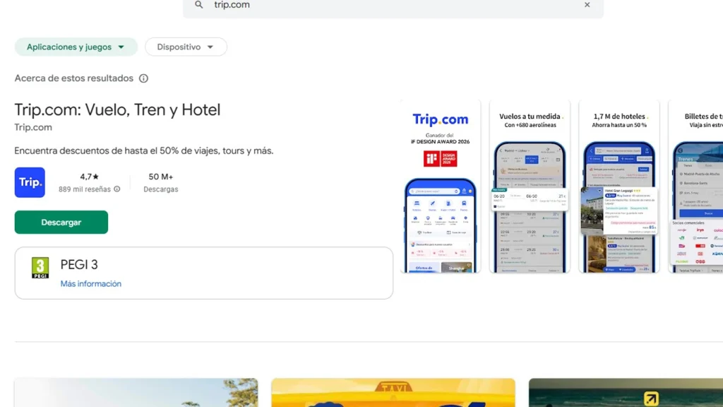 Captura de pantalla de la interfaz de Trip.com.