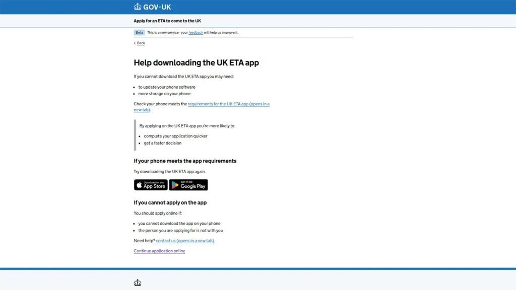 Página oficial para solicitar la ETA del Reino Unido.