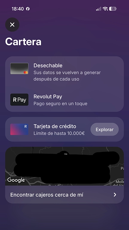 Tarjeta virtual Revolut en el móvil.